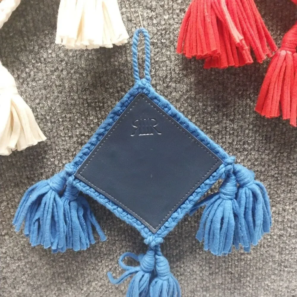 Vintage 70s Boho Yarn Wall Hanging Set of 4 Mini Tassel Folk Art Plaques 4